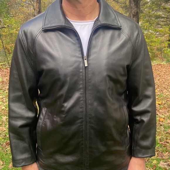 Calvin Klein Black Leather Jacket Fleece & Quilted Lining Men's Size M - Picture 6 of 15